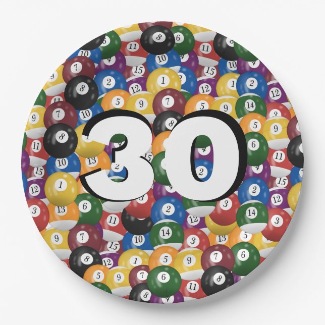 Billiard Balls for 30th birthday Paper Plates (Front)