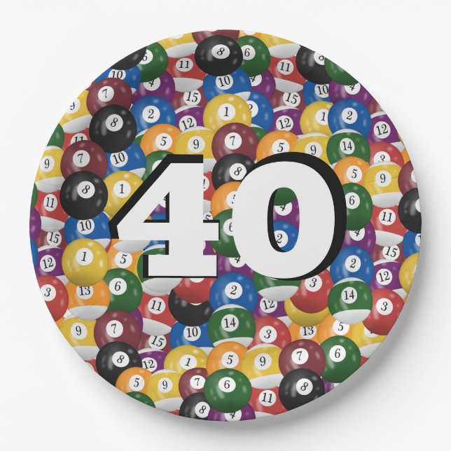 Billiard Balls for 40th birthday Paper Plates (Front)