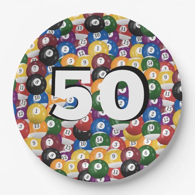 Billiard Balls for 50th birthday Paper Plates (Front)