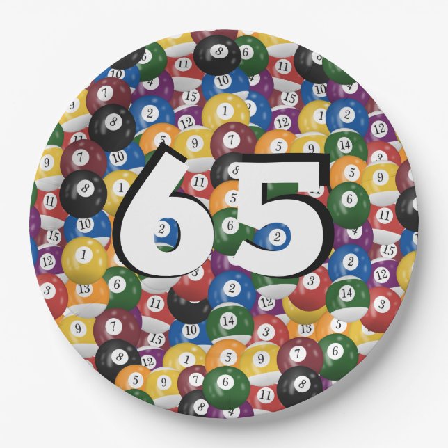 Billiard Balls for 65th birthday Paper Plates (Front)