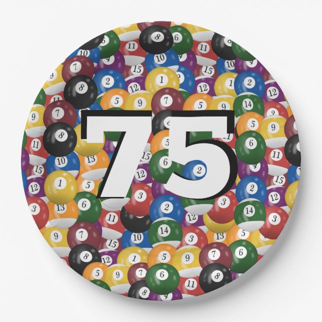 Billiard Balls for 75th birthday Paper Plates (Front)