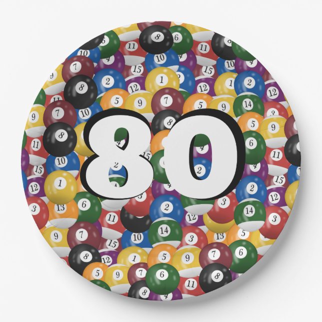 Billiard Balls for 80th birthday Paper Plates (Front)