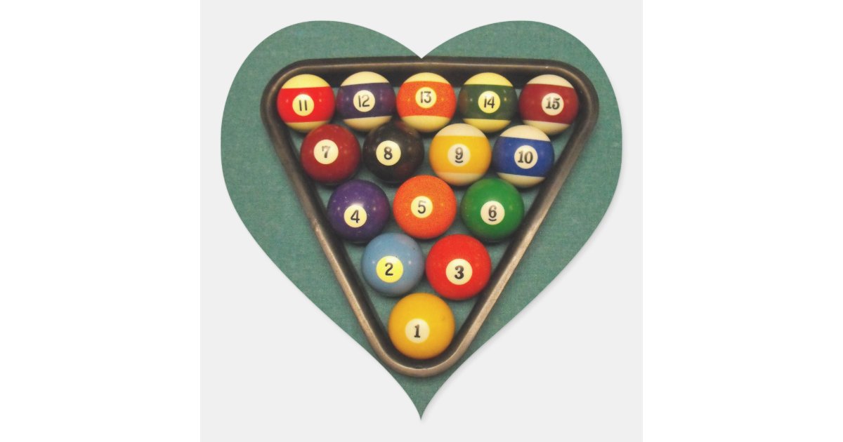 Billiard Balls in the Rack Heart Sticker | Zazzle