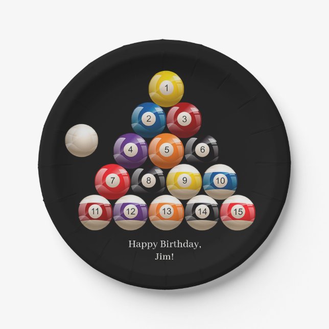 Billiard Balls on Black Paper Plates (Front)