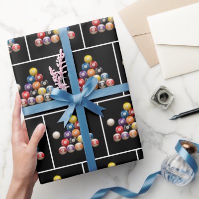 Billiard Balls On Black Wrapping Paper