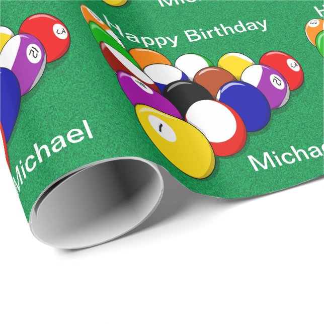 Billiard Balls Pool Balls Personalized Birthday Wrapping Paper (Roll Corner)