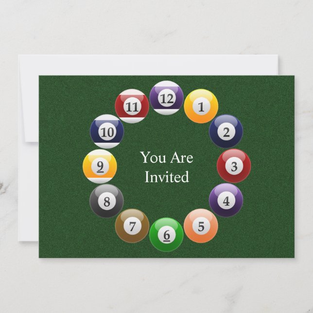 Billiard Balls Shiny Colorful Pool Snooker Sports Invitation (Front)