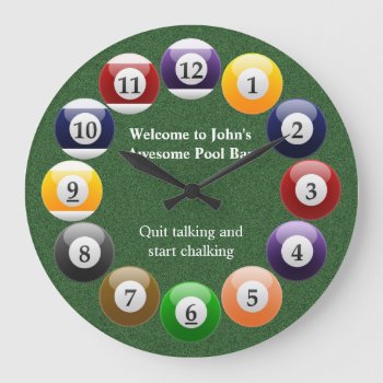 Billiard Balls Shiny Colorful Pool Snooker Sports Large Clock by BCMonogramMe at Zazzle
