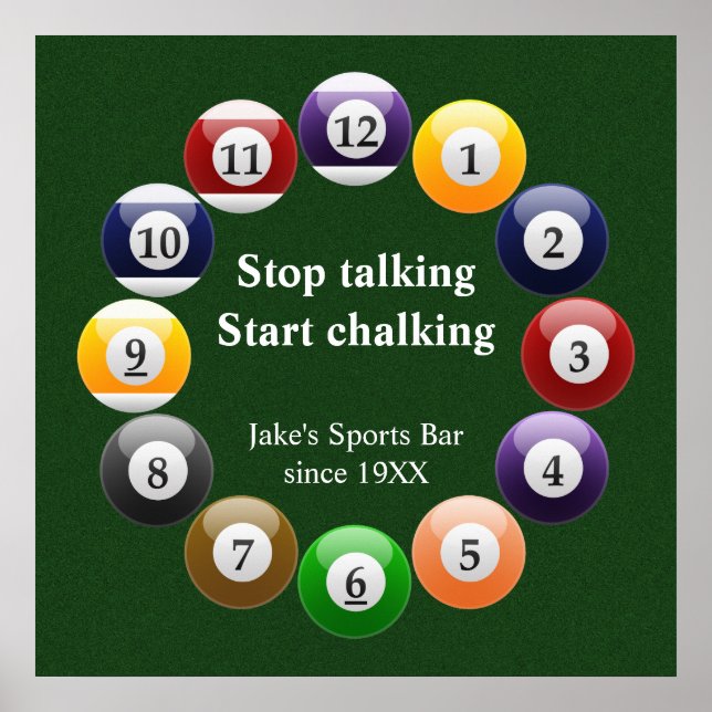 Billiard Balls Shiny Colorful Pool Snooker Sports Poster (Front)