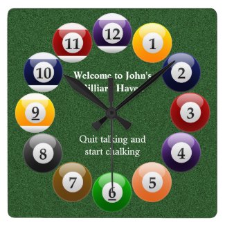 Billiard Balls Pool Square Wall Clock
