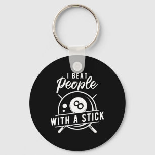 Billiard Beat People With A Stick Funny Billiard Q Keychain