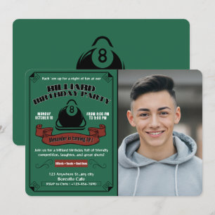 Billiard Birthday Party Pool Theme Custom Photo Invitation