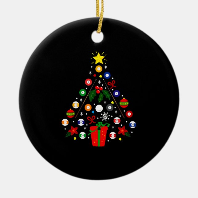 Billiard Christmas Tree Ceramic Ornament (Front)