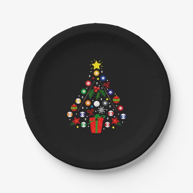 Billiard Christmas Tree Paper Plates (Front)