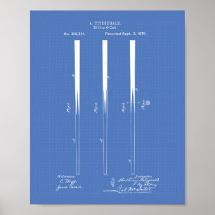 Billiard Cues 1879 Patent Art - Blueprint Poster