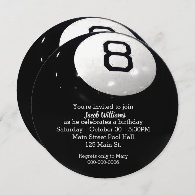Billiard Eight Ball Birthday Invite (Front/Back)