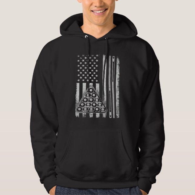 Billiard Game  USA American Flag Pool Player Sport Hoodie (Front)