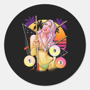 Billiard Girl Vaporwave 80s 90s Snooker Pool Classic Round Sticker