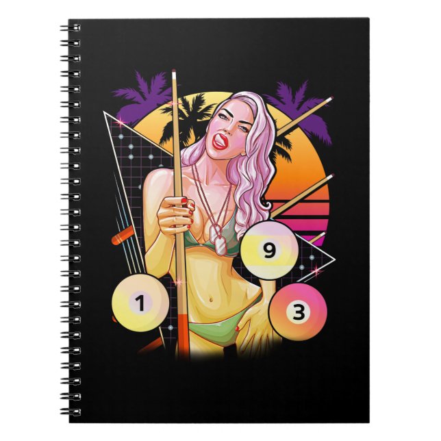 Billiard Girl Vaporwave 80s 90s Snooker Pool Notebook (Front)