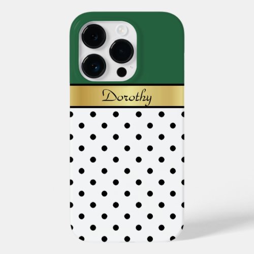 Billiard Green White  Black Dots Chic Gold Accent Case_Mate iPhone 14 Pro Case