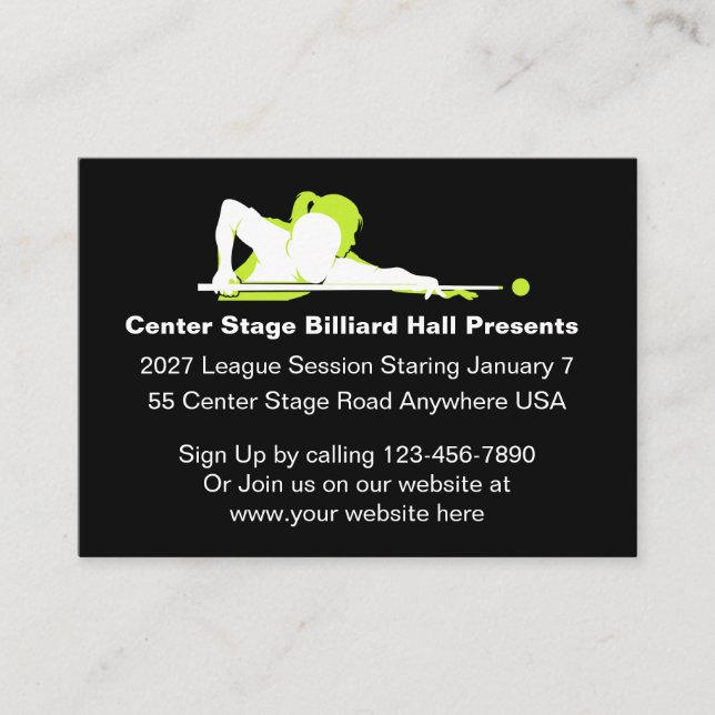 Billiard Hall Promotional Business Cards  (Front)