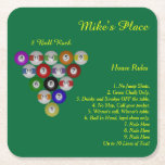 Billiard House 10 Rules Square Paper Coaster