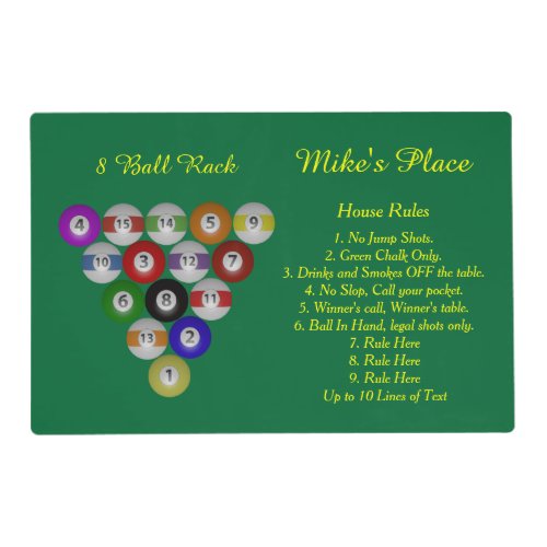 Billiard House Rules Placemat