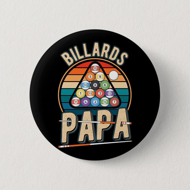 Billiard Papa Cue Sports Dad Snooker Pool Button (Front)