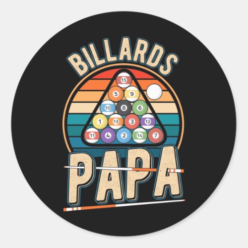 Billiard Papa Cue Sports Dad Snooker Pool Classic Round Sticker
