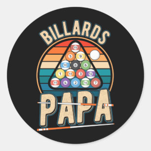 Billiard Papa Cue Sports Dad Snooker Pool Classic Round Sticker