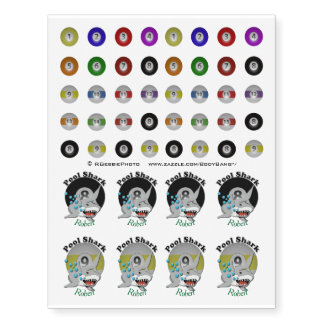 Billiard Pool Ball Set with Shark Temporary Tattoos