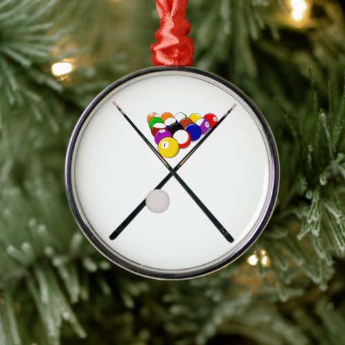 Billiard Pool Balls and Cues Metal Ornament