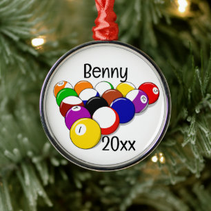 Billiard Pool Balls and Cues Metal Ornament