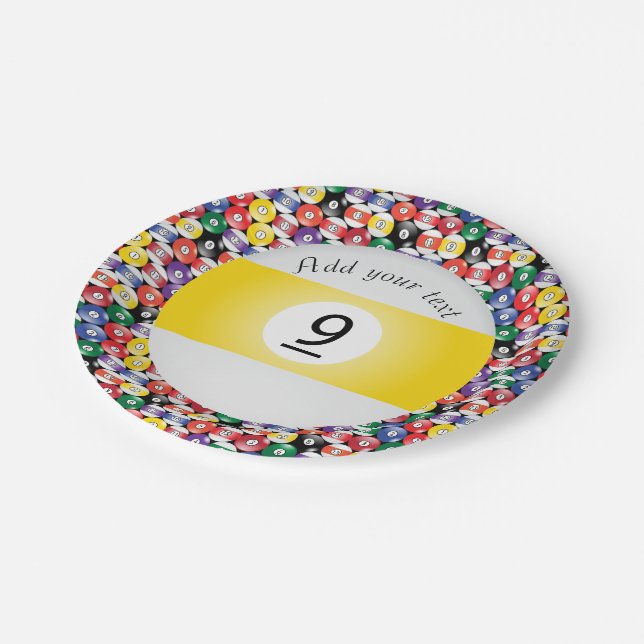 Billiard Pool Balls Stripe Number Nine Paper Plates (Angled)