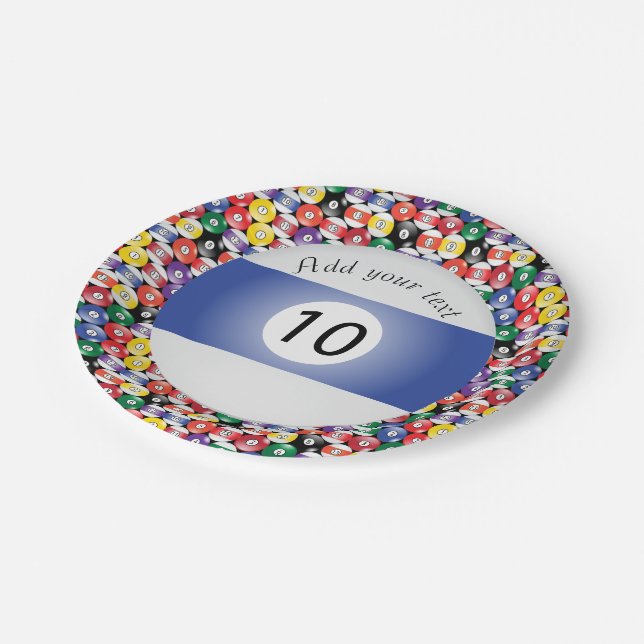 Billiard Pool Balls Stripe Number Ten Paper Plates (Angled)