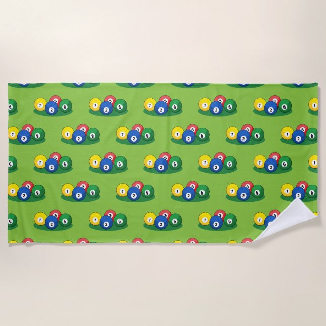 Billiard Pool Snooker Balls Pattern Beach Towel (Front)
