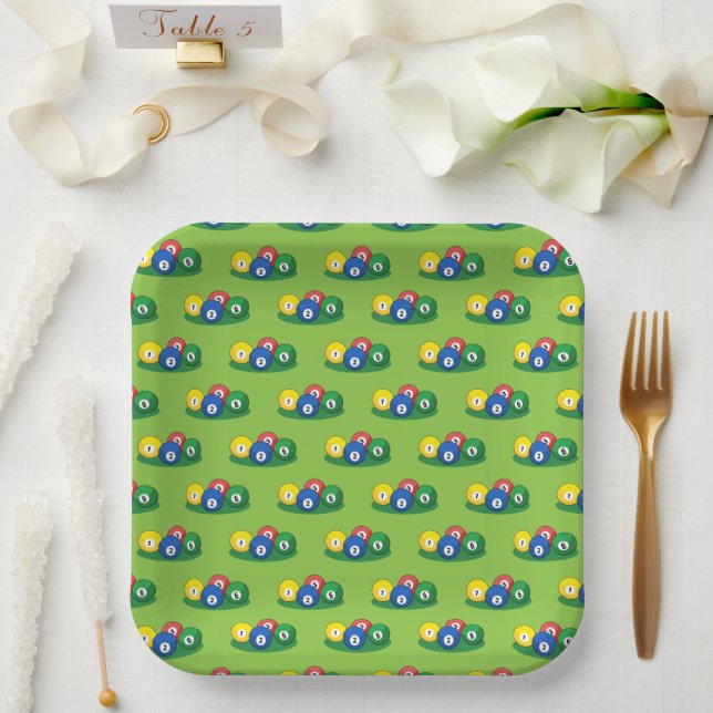 Billiard Pool Snooker Balls Pattern Paper Plates (Wedding)