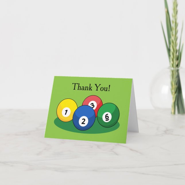 Billiard Pool Snooker Balls Personalize Thank You Card (Front)