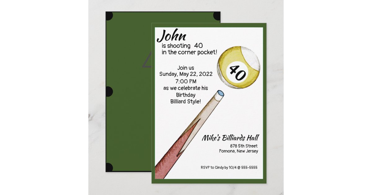 Billiard Pool Tournament Birthday Party Invitation Zazzle