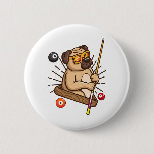 Billiard Pug Dog Hustler Pool Girls Snooker Gifts Button