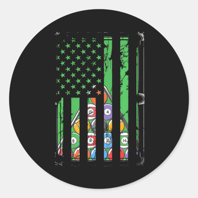 Billiard Rack USA American Flag Billiards Player Classic Round Sticker (Front)