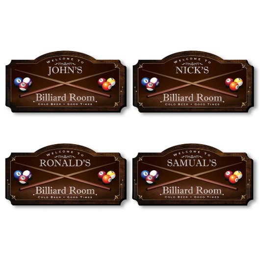 Billiard Room American Birch Wood Home Wall Sign (Group)