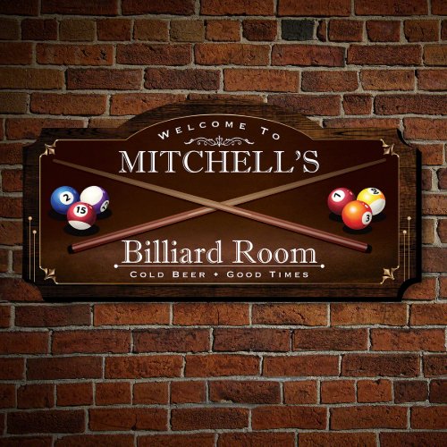 Billiard Room American Birch Wood Home Wall Sign
