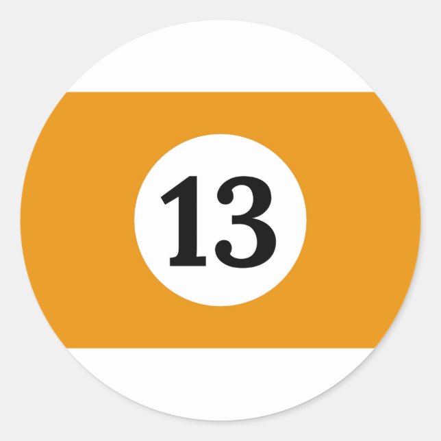 Billiard Stripes Orange Ball 13 Classic Round Sticker (Front)