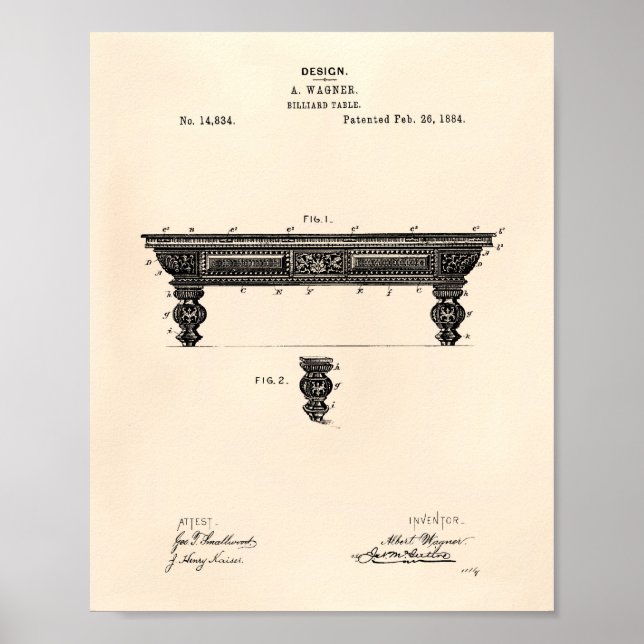Billiard Table 1884 Patent Art - Old Peper Poster (Front)