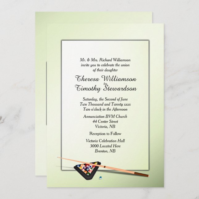 Billiard Theme Green Tint Wedding Invitation (Front/Back)