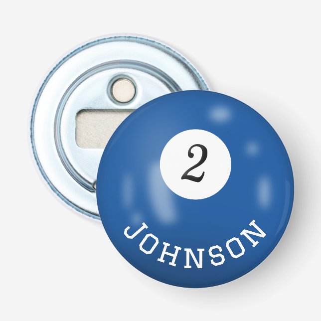 Billiard Two Ball With Custom Name Bottle Opener (Front)