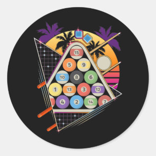 Billiard Vaporwave 80s 90s Snooker Pool Player Classic Round Sticker