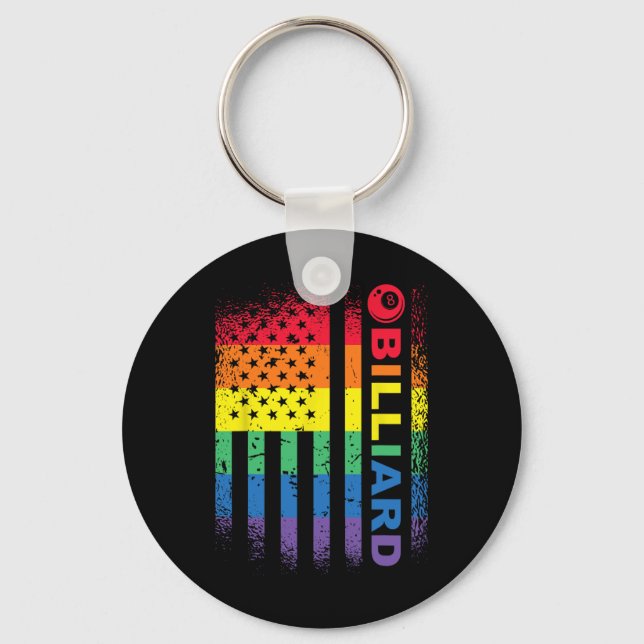 Billiards 8-ball Pool Billiard American Flag - Bil Keychain (Front)