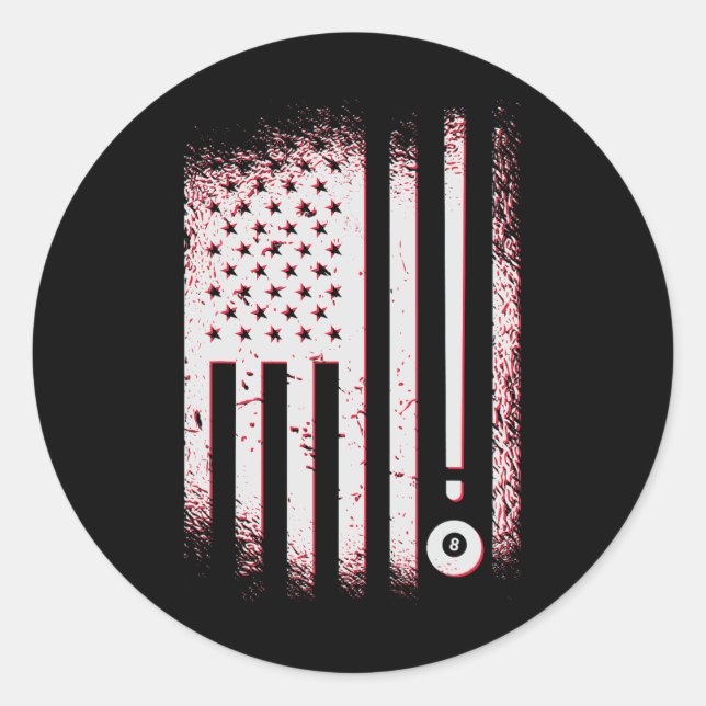 Billiards American Flag Usa Pool Players And Billa Classic Round Sticker (Front)